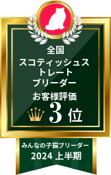 全国スコティッシュストレートブリーダーお客様評価3位